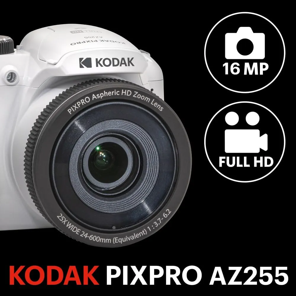 KODAK PIXPRO Astro Zoom AZ255 Dijital Fotoğraf Makinesi -16MP, 25x Optik Zoom, 3 inç LCD Ekran, 1080P Full HD Video (Beyaz) - Görsel 3