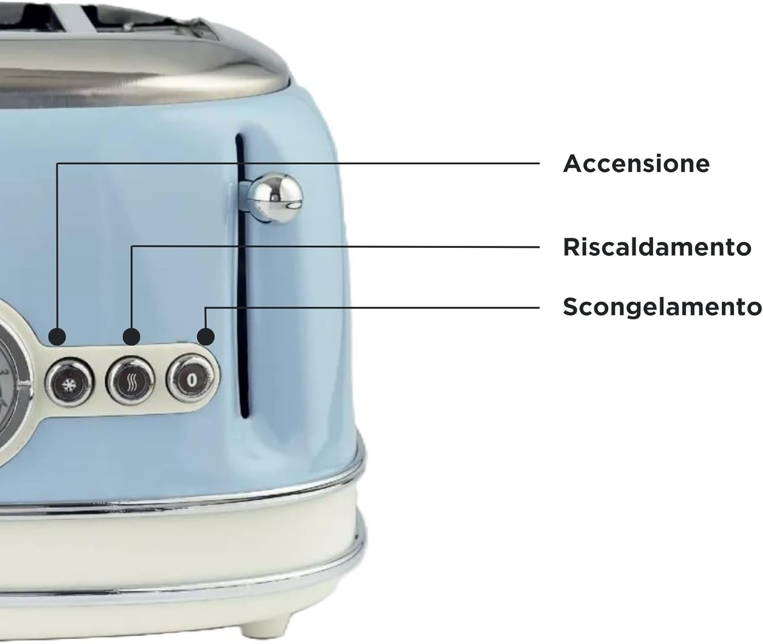 Ariete Vintage Ekmek Kızartma Makinesi 4 Dilim Mavi 0156/05 - 1630 Watt, Metal Gövde, 4 Dilim Kapasite, Buz Çözme, Isıtma, 6 Kızartma Ayarı, Kolay Temizlik, Çıkarılabilir Kırıntı Tepsisi - Görsel 3