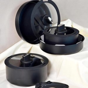 Belariva-Easy Cook Çıkarılabilir Saplı 8 Parça Tencere Seti Siyah