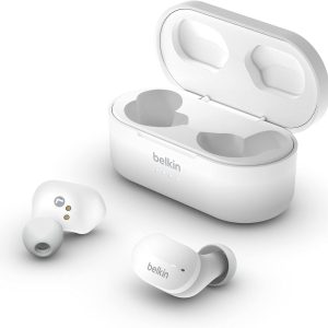 Belkin SoundForm True Kablosuz Kulak İçi Kulaklık (iPhone, Samsung, Google için Dokunmatik Kontrol, Taşınabilir Şarj Kutulu, 24 saat Çalma, Gürültü Yalıtımı, Tere Dayanıklı, Bluetooth Kulaklık, Beyaz)