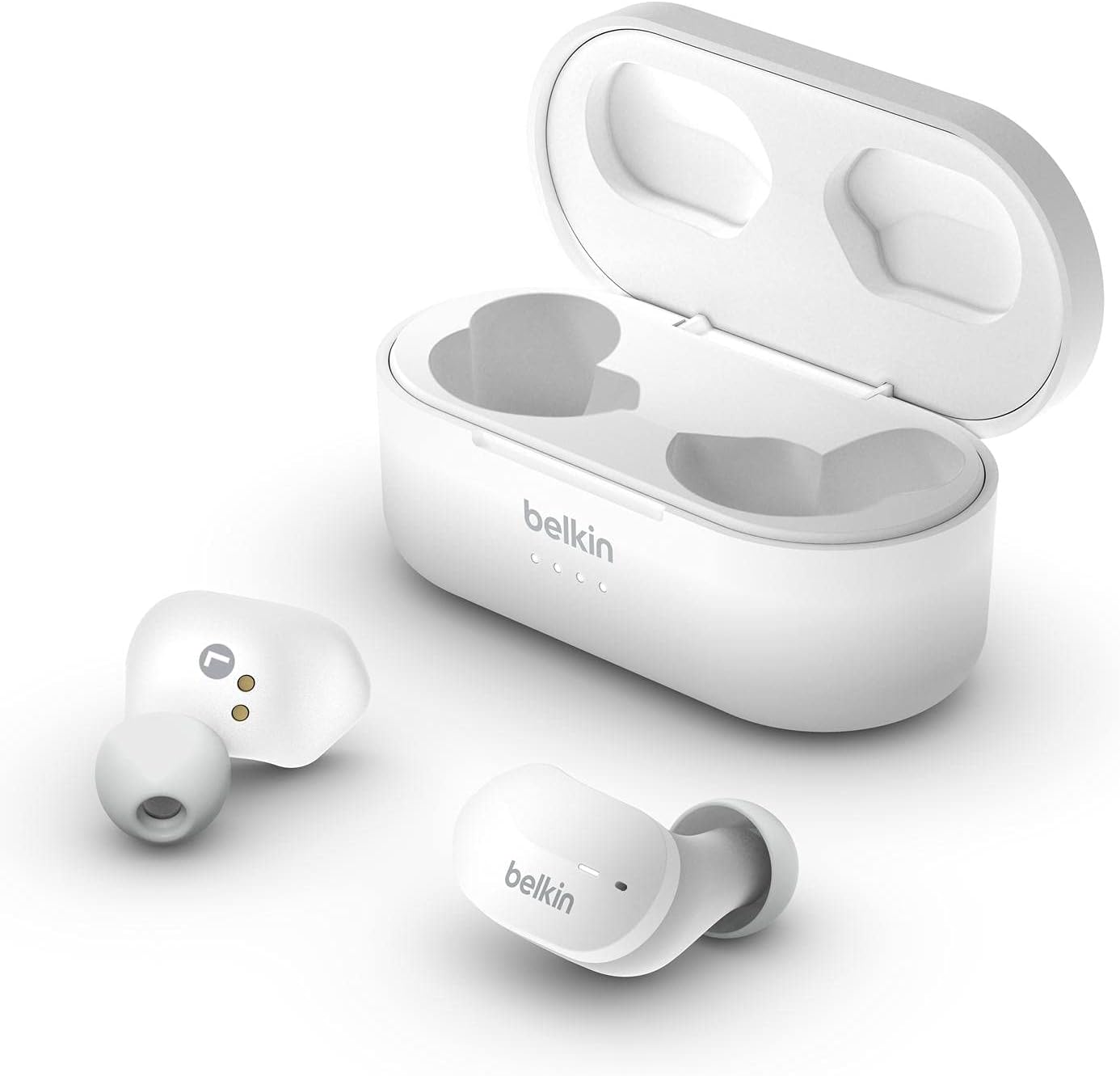 Belkin SoundForm True Kablosuz Kulak İçi Kulaklık (iPhone, Samsung, Google için Dokunmatik Kontrol, Taşınabilir Şarj Kutulu, 24 saat Çalma, Gürültü Yalıtımı, Tere Dayanıklı, Bluetooth Kulaklık, Beyaz)
