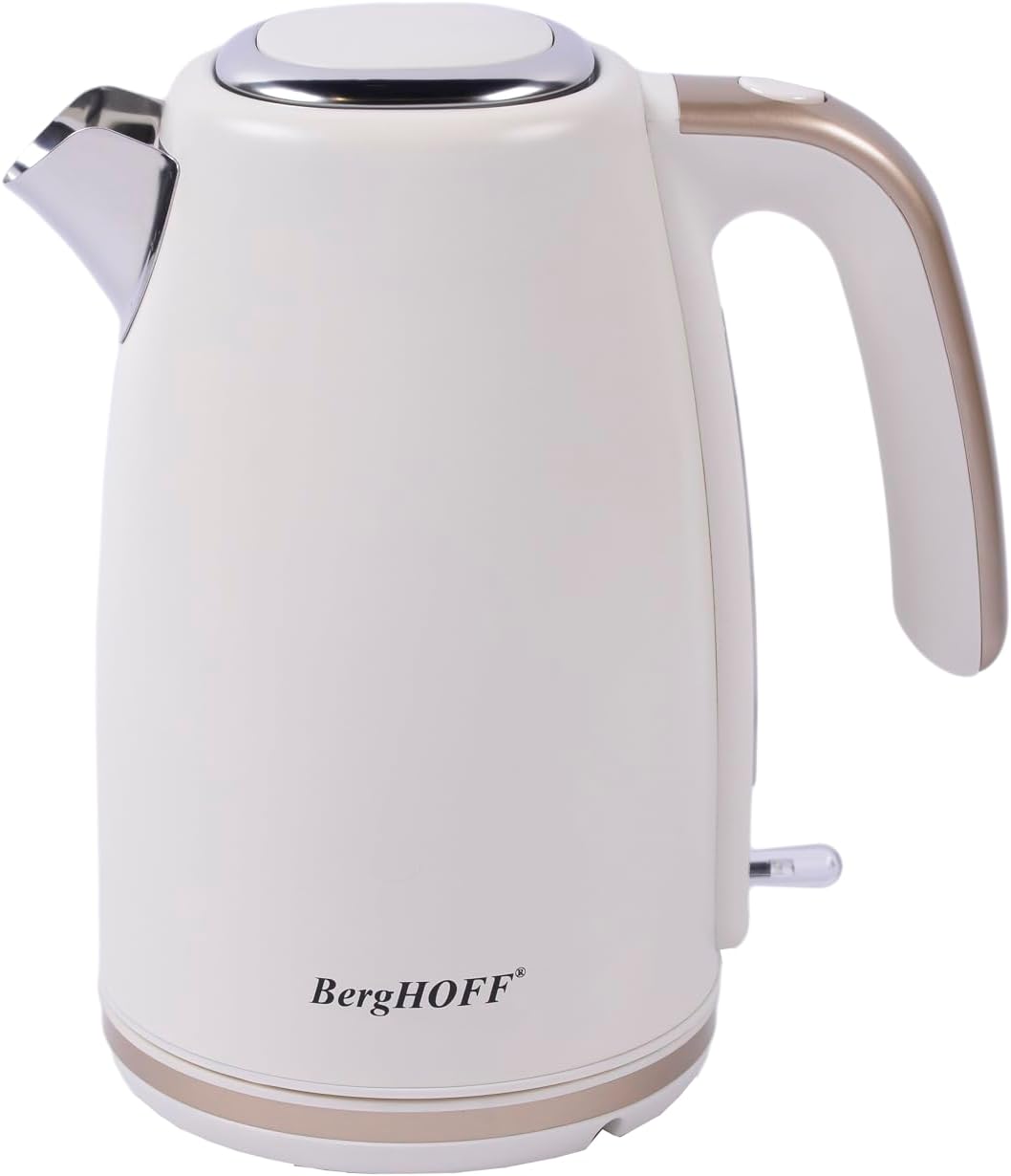 BergHOFF Gem Pearl 1, 7 L Su Isıtıcı – 2200 W Paslanmaz Çelik Gövde | Vanilya Krem Gold