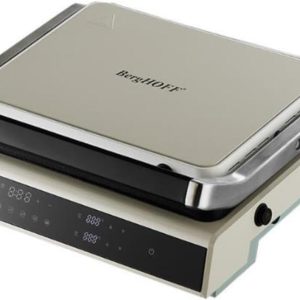 BergHOFF Gem Retro Dijital Izgara & Tost Makinesi – 2000 W, 290×212 mm, LCD Dokunmatik Kontrol | Vanilya Krem