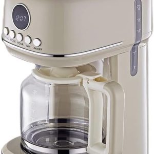 BergHOFF Gem Retro Filtre Kahve Makinesi – 900 W, 1, 5 L Cam Demlik | Vanilya Krem