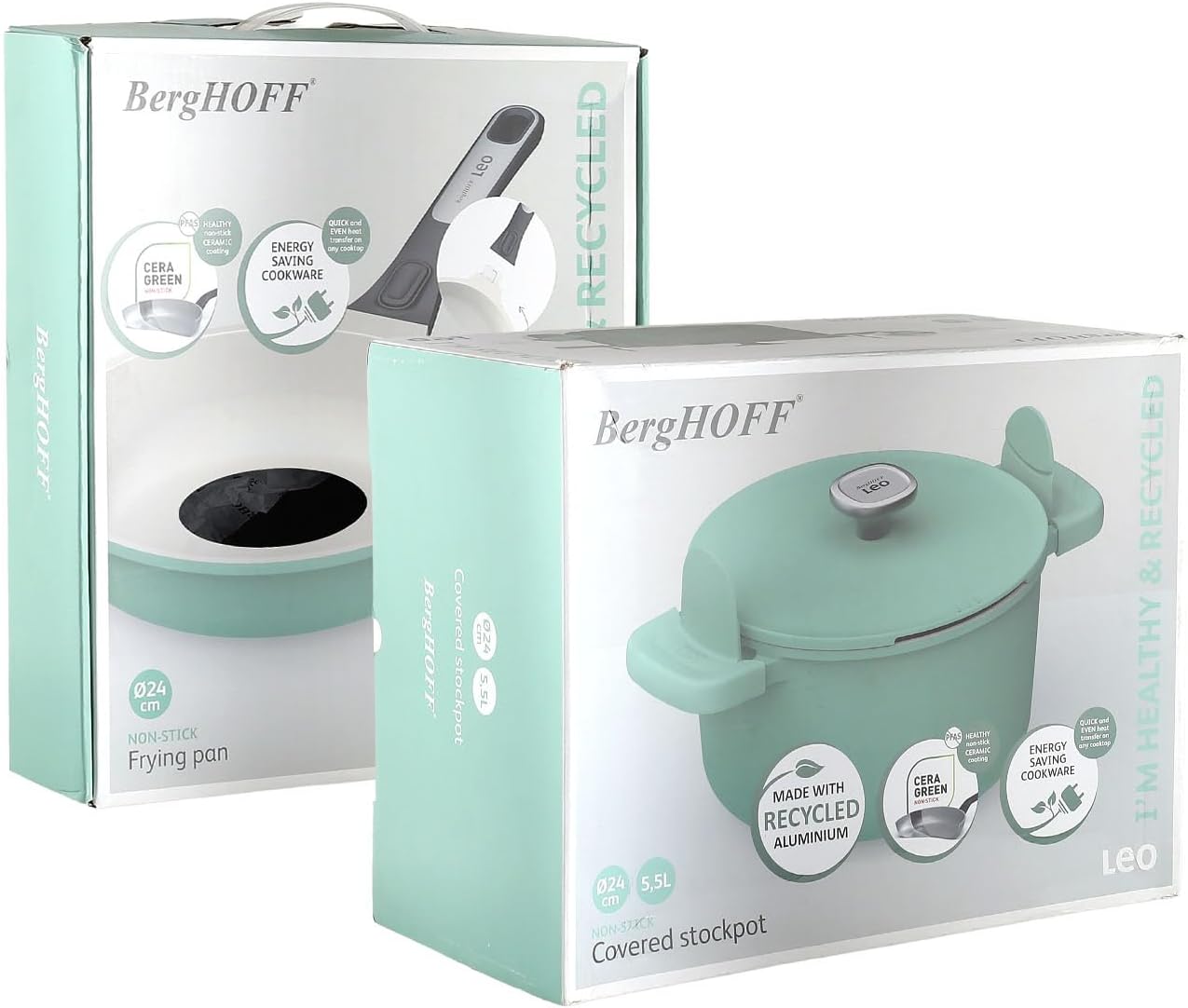 Berghoff Leo Phantom Kapaklı Yapışmaz Derin Tencere 24 Cm ve Kızartma Tavası 24 Cm Forest Green