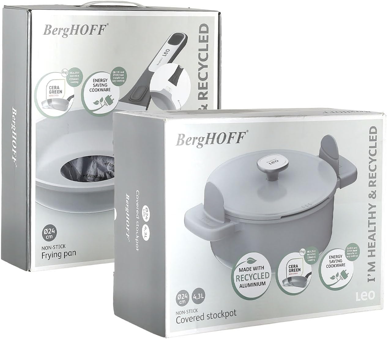 Berghoff Leo Phantom Kapaklı Yapışmaz Tencere 24 Cm ve Kızartma Tavası 24 Cm Smoked Grey