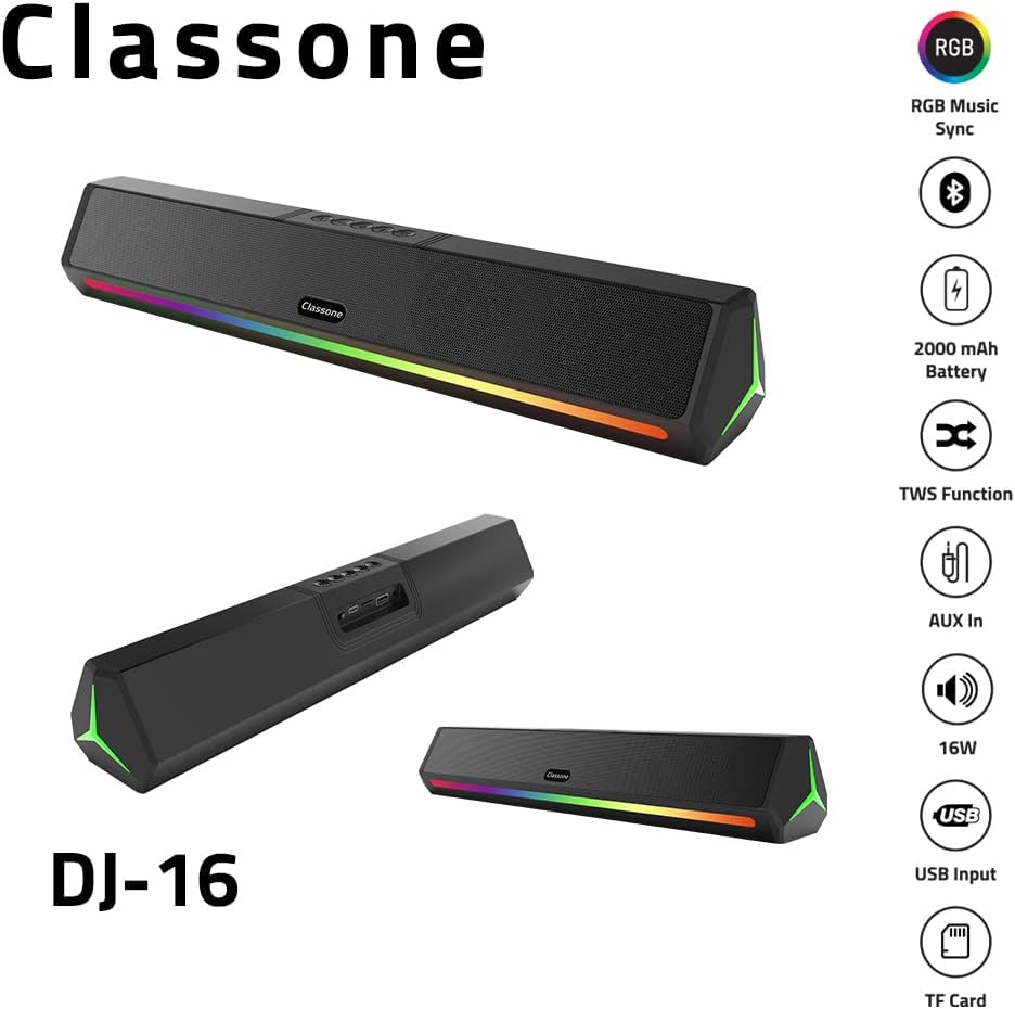 Classone DJ-16 RGB Işıklı, Bluetooth, Kablosuz Soundbar,Hoparlör - Görsel 2