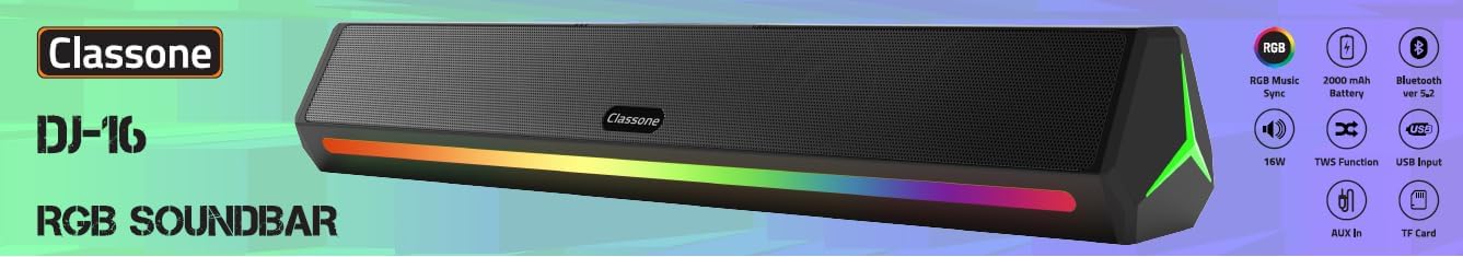 Classone DJ-16 RGB Işıklı, Bluetooth, Kablosuz Soundbar,Hoparlör - Görsel 4