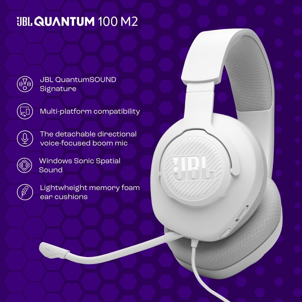 JBL Quantum 100M2,Gaming Kulaklık,Kablolu,Beyaz - Görsel 2