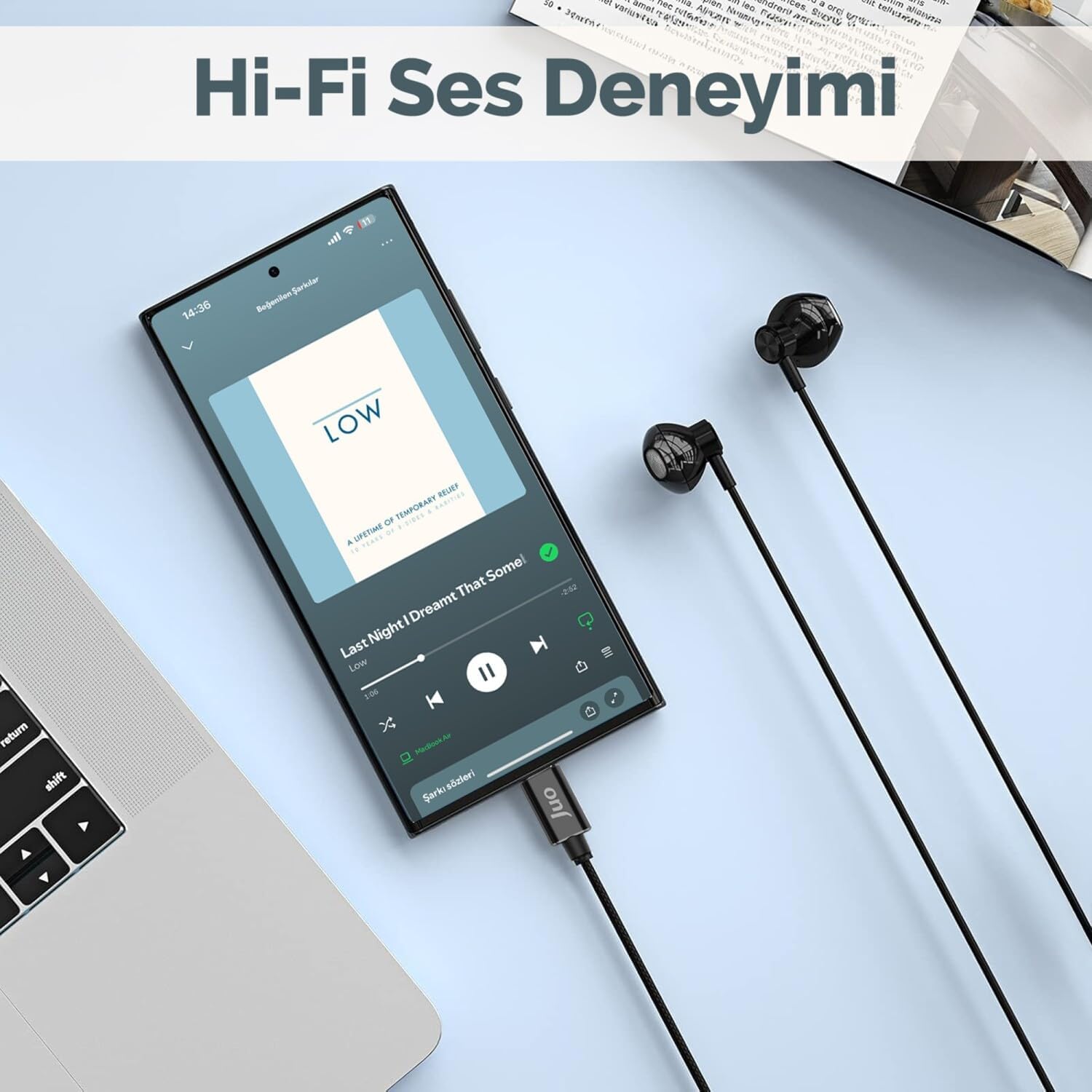 Juo Type-C Mikrofonlu Kablolu Kulak İçi Kulaklık Metal DAC Çip Destekli ENC Gürültü Engelleme - Görsel 5