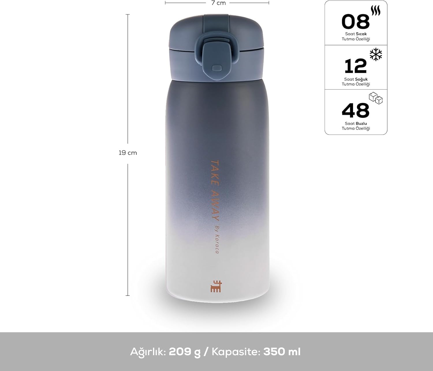 KARACA SKYFALL ÇELİK SIZDIRMAZ MAVI TERMOS 350 ML - Görsel 2