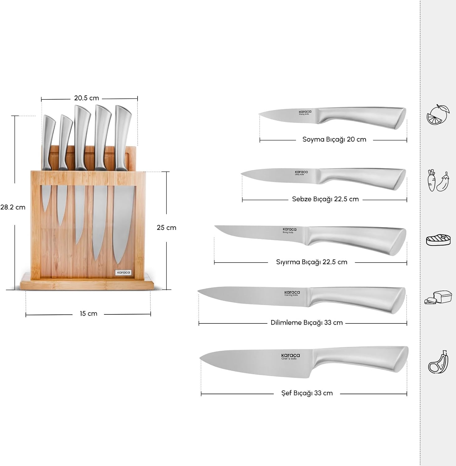 KARACA Vigor 7 Parça Bıçak Seti ve Kesme Tahtasi - Görsel 2