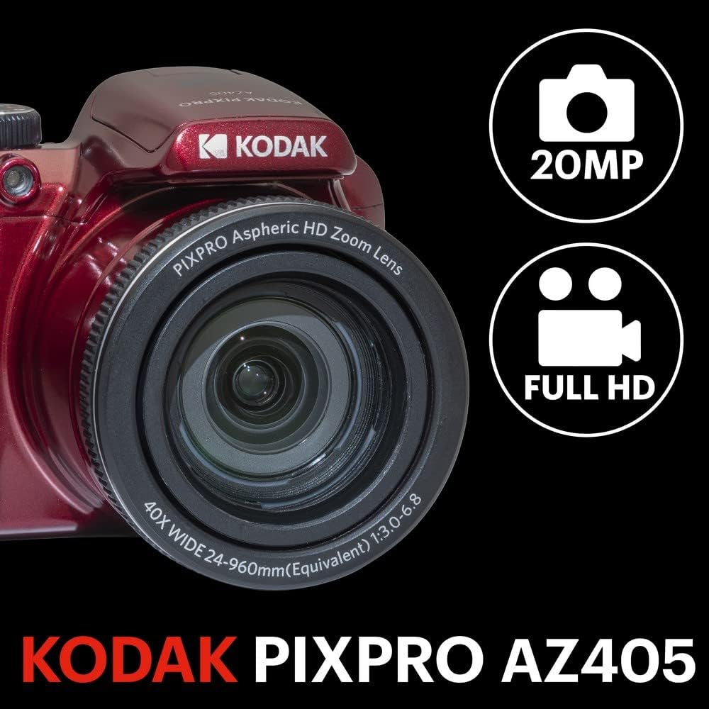 KODAK PIXPRO Astro Zoom AZ405 Dijital Fotoğraf Makinesi -20MP, 40x Optik Zoom, 3 inç LCD Ekran, 1080P Full HD Video (Kırmızı) - Görsel 2