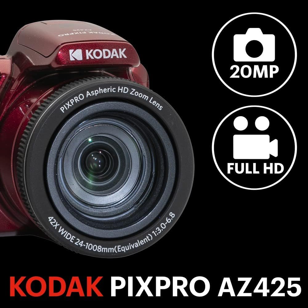 KODAK PIXPRO Astro Zoom AZ425 Dijital Fotoğraf Makinesi -20MP, 42x Optik Zoom, 3 inç LCD Ekran, 1080P Full HD Video, 24mm Geniş Açı (Kırmızı) - Görsel 2
