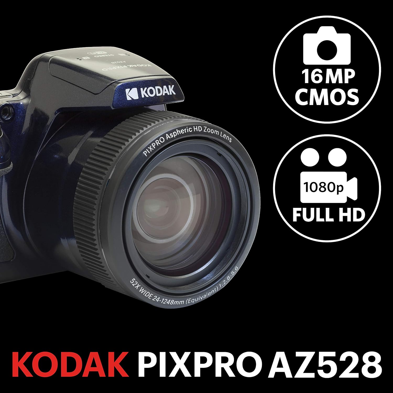 KODAK PIXPRO Astro Zoom AZ528 Dijital Fotoğraf Makinesi - 16MP, 52x Optik Zoom, 3 inç LCD Ekran, 1080P Full HD Video, 24mm Geniş Açı (Lacivert) - Görsel 2