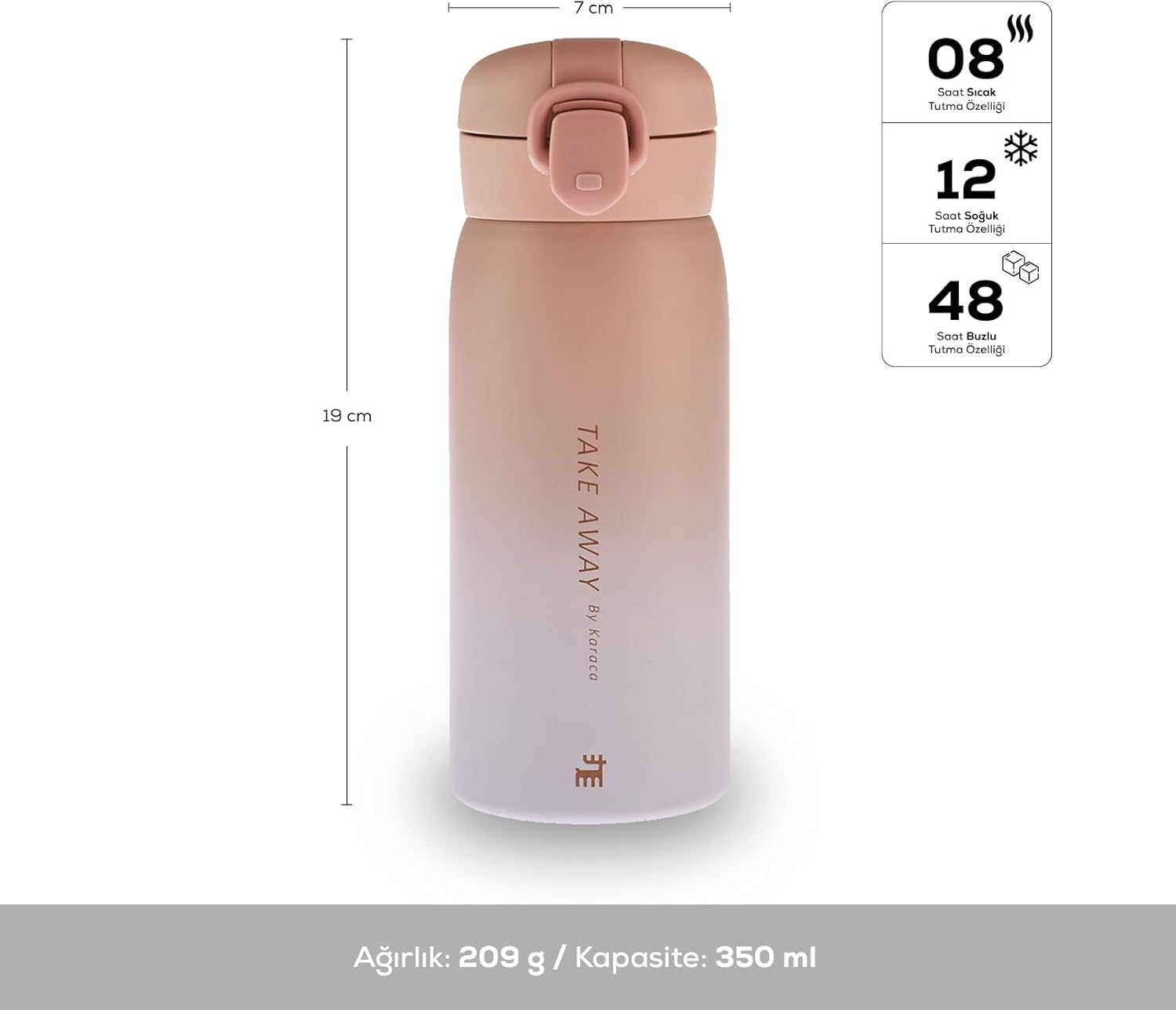 Karaca Skyfall Çelik Sızdırmaz Termos 350 ml Pembe - Görsel 2