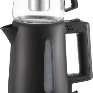 Kiwi KTM-2907 Çay Yapma Makinesi, 1.8 L Kettle ve 0.9 L Demlik Kapasitesi, Siyah