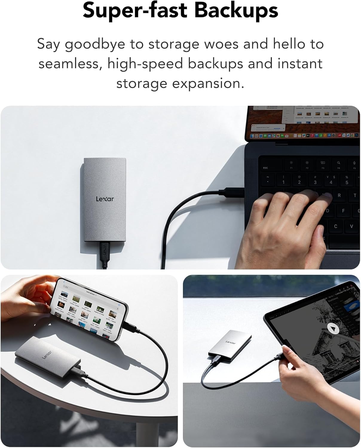 Lexar ES3 Harici SSD 1TB, USB3.2 Gen2 Taşınabilir SSD, PSSD 1050MB/s'ye Kadar Okuma, 1000MB/s'ye Kadar Yazma, iPhone15 Serisi/Mac/PS5/XBOX/Dizüstü Bilgisayar/PC ile Uyumlu Harici Katı Hal Sürücüsü - Görsel 3