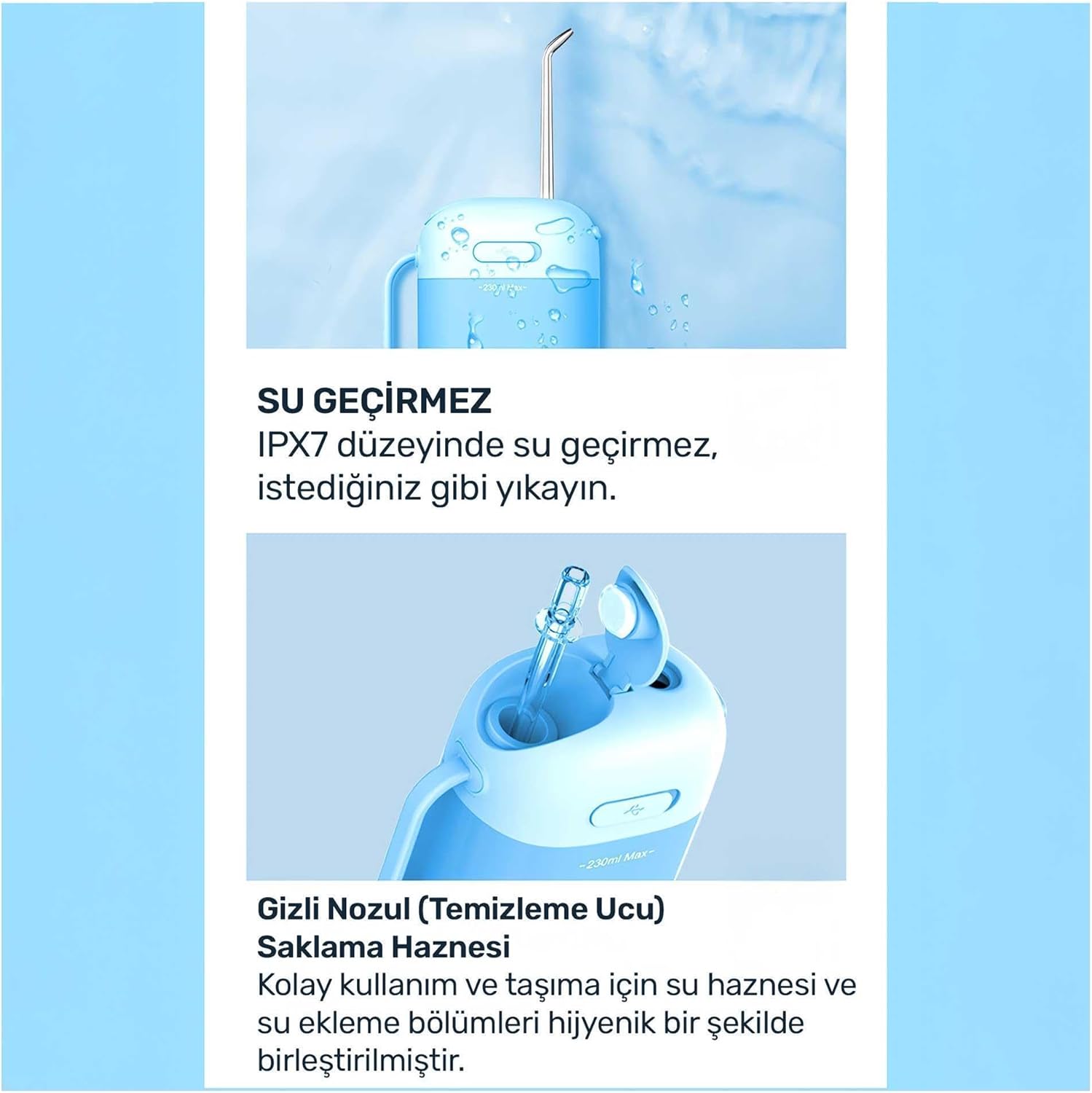 NPO Nicefeel FC5170 Mini Taşınabilir,Şarjlı, Diş Teli/Protez Bakım ve Profesyonel Ağız Duşu (Mavi) - Görsel 3