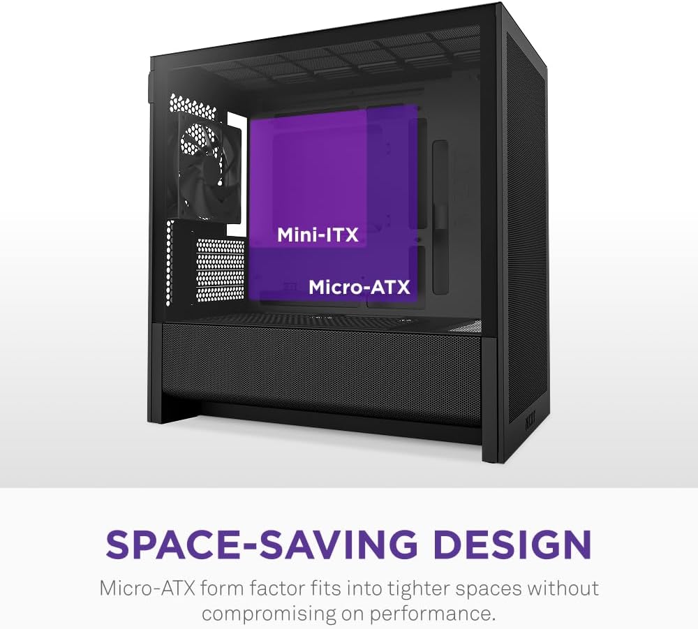 NZXT H3 Flow - Micro-ATX PC Kasası - Optimize Edilmiş Hava Akışı - 1 x 120 mm Arka Fan İçerir - Tam Boyutlu GPU'ları Destekler - 280 mm Ön, 240 mm Üst Radyatör - Geri Bağlantı Anakartı - Siyah - Görsel 3