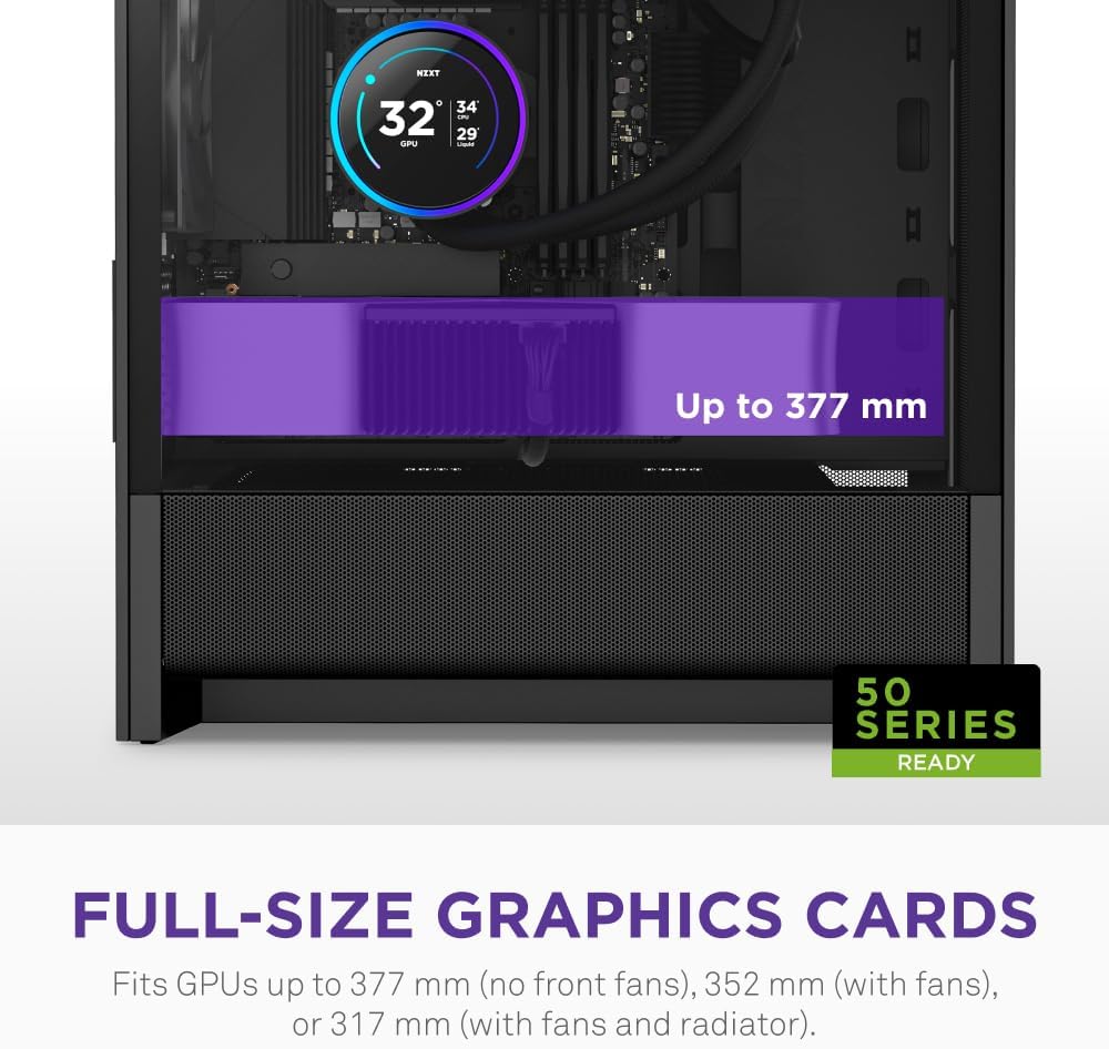 NZXT H3 Flow - Micro-ATX PC Kasası - Optimize Edilmiş Hava Akışı - 1 x 120 mm Arka Fan İçerir - Tam Boyutlu GPU'ları Destekler - 280 mm Ön, 240 mm Üst Radyatör - Geri Bağlantı Anakartı - Siyah - Görsel 4