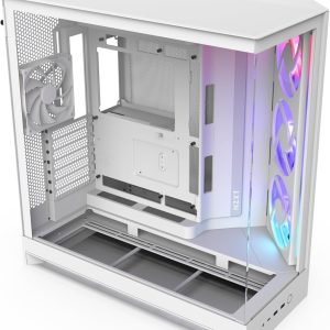 NZXT H9 Flow RGB (2025) – Büyük Çift Bölmeli ATX Mid-Tower Airflow Bilgisayar Kasası – 1 x 420 mm RGB Fan Birimi ve 1 x 120 mm Fan – 420 mm Radyatör Desteği – Sertleştirilmiş Cam – Beyaz