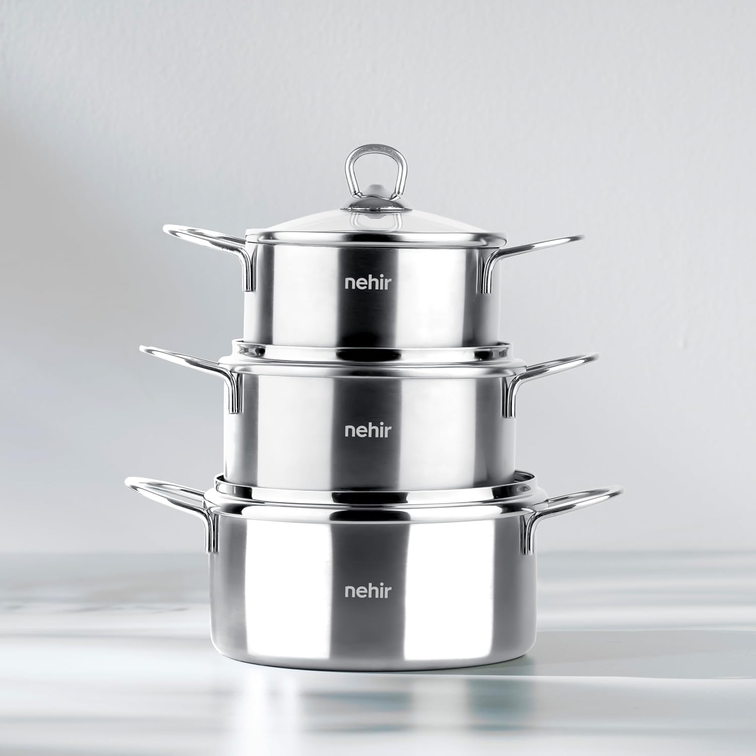 Nehir Silver 6 Parça Paslanmaz Çelik Mini Tencere Seti (12-14-16 cm) - Görsel 2