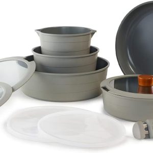 Neoflam Midas Gri 11 Parça Ayrılabilen Saplı İç İçe Geçebilen Tencere Tava Seti