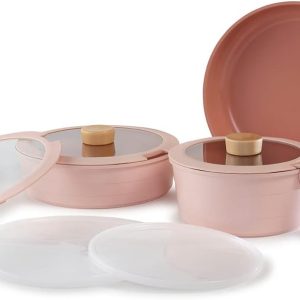 Neoflam Midas Pembe 9 Parça Ayrılabilen Saplı İç İçe Geçebilen Tencere Tava Seti