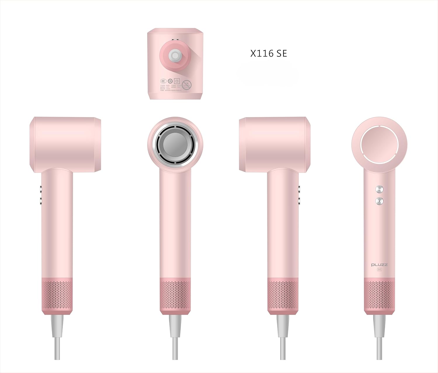 PLUZZ Mini X116 SE Yüksek Hızlı Akıllı İyonlu Saç Kurutma Makinesi Ultra Sessiz-Pembe