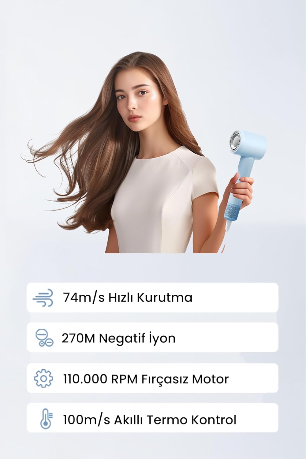 PLUZZ Mini X116 SE Yüksek Hızlı Akıllı İyonlu Saç Kurutma Makinesi Ultra Sessiz-Pembe - Görsel 3