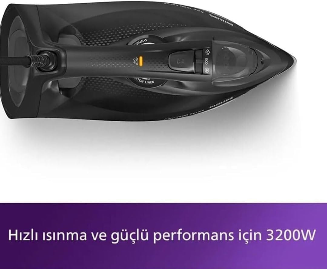 Philips 7500 Serisi Buharlı Ütü – 3200W Güç, 55 g/dk Sürekli Buhar, 260 g Güçlendirme, SteamGlide Elite Taban, Otomatik Kapanma, Damlama Önleyici Sistem, 300 ml Tank (DST7511/80) - Görsel 3