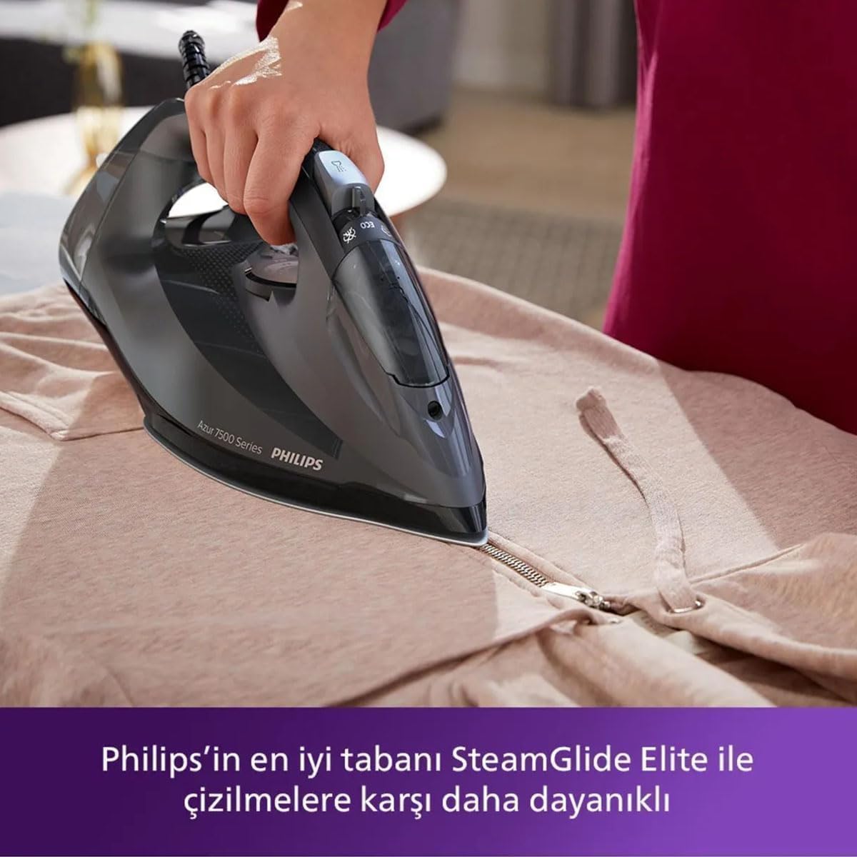 Philips 7500 Serisi Buharlı Ütü – 3200W Güç, 55 g/dk Sürekli Buhar, 260 g Güçlendirme, SteamGlide Elite Taban, Otomatik Kapanma, Damlama Önleyici Sistem, 300 ml Tank (DST7511/80) - Görsel 5