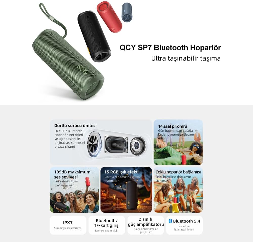 QCY SP7 RGB Bluetooth Hoparlör Siyah - Görsel 2