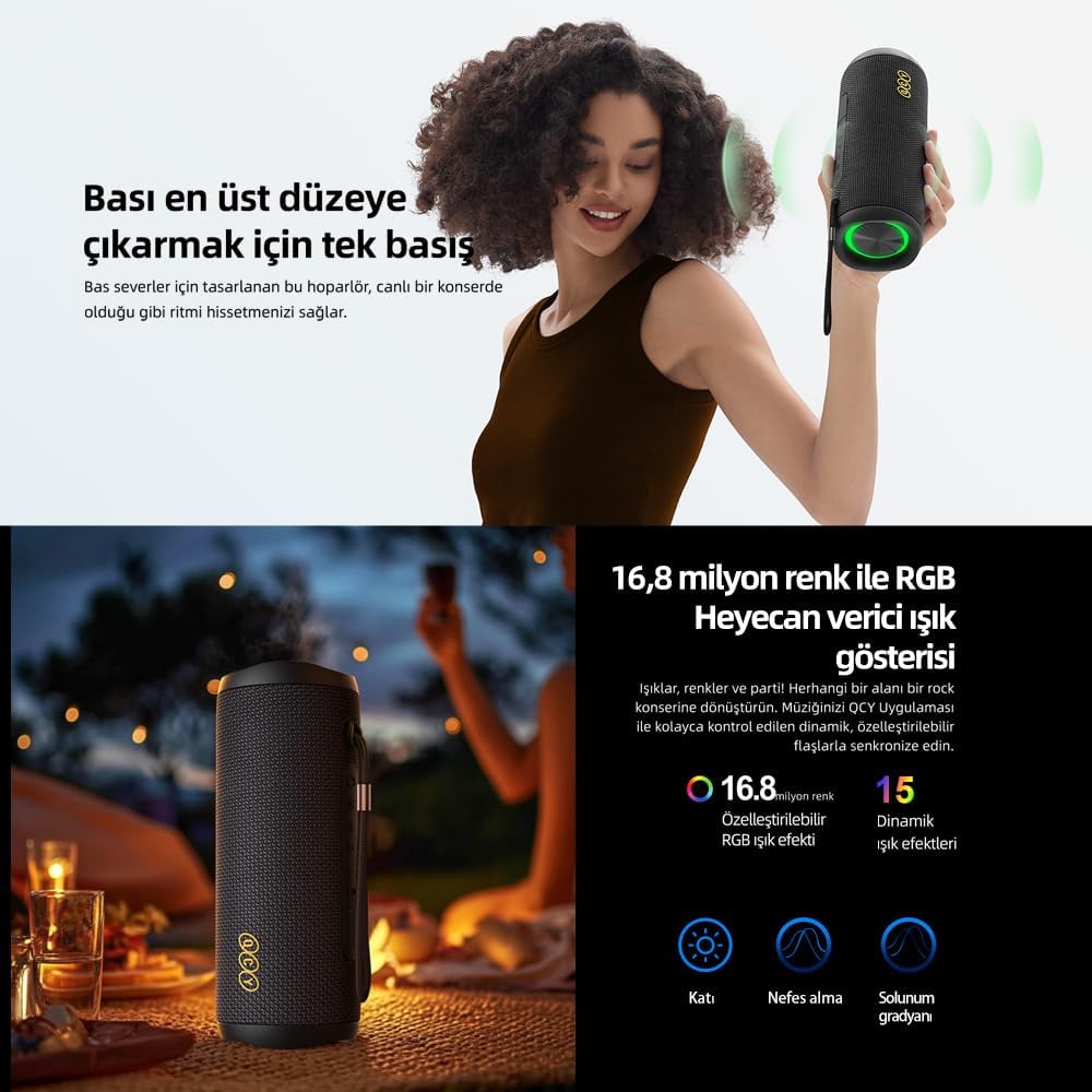 QCY SP7 RGB Bluetooth Hoparlör Siyah - Görsel 4