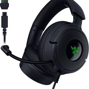Razer Kraken V4 X - Kablolu PC Oyun Kulaklığı (TriForce 40mm Sürücüler, Geri Çekilebilir Kardioid Mikrofon, 7.1 Surround Ses, Chroma RGB, PC için - USB-C üzerinden konsol ve telefonlar) Siyah