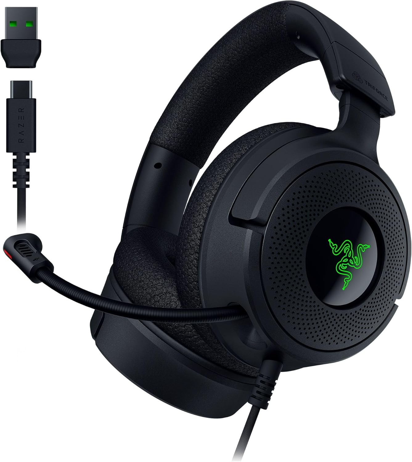 Razer Kraken V4 X - Kablolu PC Oyun Kulaklığı (TriForce 40mm Sürücüler, Geri Çekilebilir Kardioid Mikrofon, 7.1 Surround Ses, Chroma RGB, PC için - USB-C üzerinden konsol ve telefonlar) Siyah