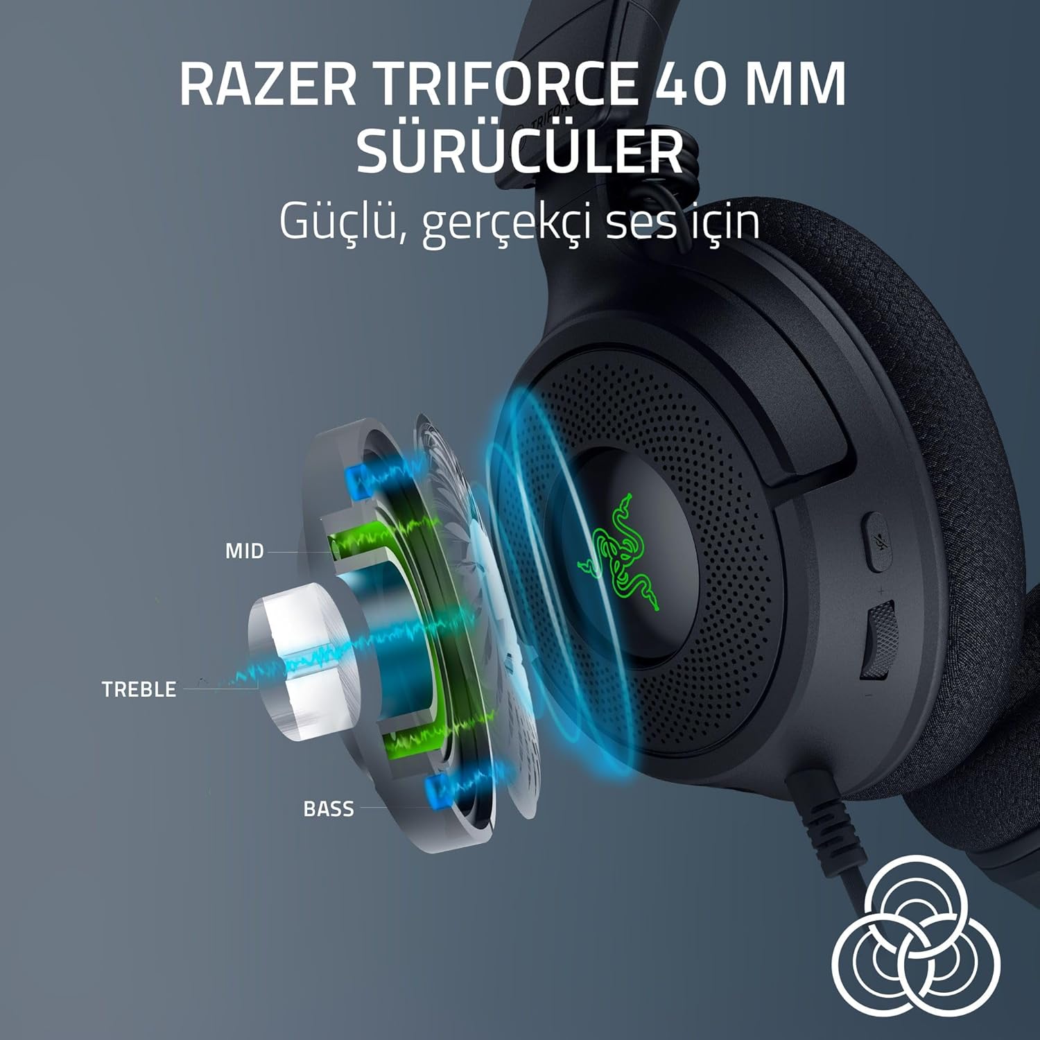 Razer Kraken V4 X - Kablolu PC Oyun Kulaklığı (TriForce 40mm Sürücüler, Geri Çekilebilir Kardioid Mikrofon, 7.1 Surround Ses, Chroma RGB, PC için - USB-C üzerinden konsol ve telefonlar) Siyah - Görsel 2