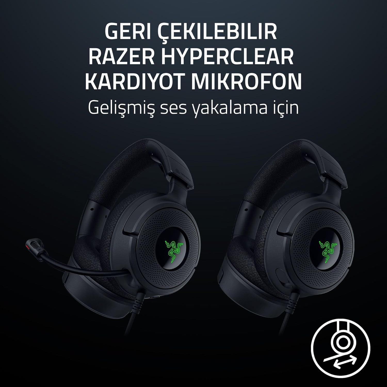 Razer Kraken V4 X - Kablolu PC Oyun Kulaklığı (TriForce 40mm Sürücüler, Geri Çekilebilir Kardioid Mikrofon, 7.1 Surround Ses, Chroma RGB, PC için - USB-C üzerinden konsol ve telefonlar) Siyah - Görsel 3