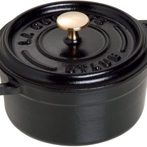 STAUB 40500-101-0 Mini Güveç, yuvarlak kapaklı 10 cm, 0,25 L, indüksiyona uygun, mat siyah emaye kap içi, siyah