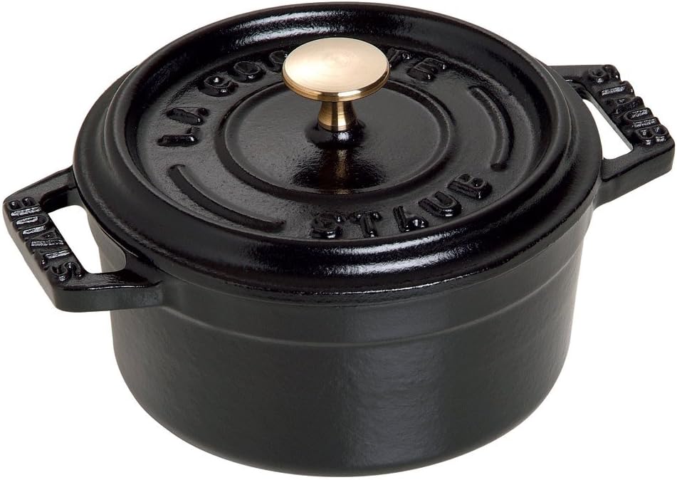 STAUB 40500-101-0 Mini Güveç, yuvarlak kapaklı 10 cm, 0,25 L, indüksiyona uygun, mat siyah emaye kap içi, siyah