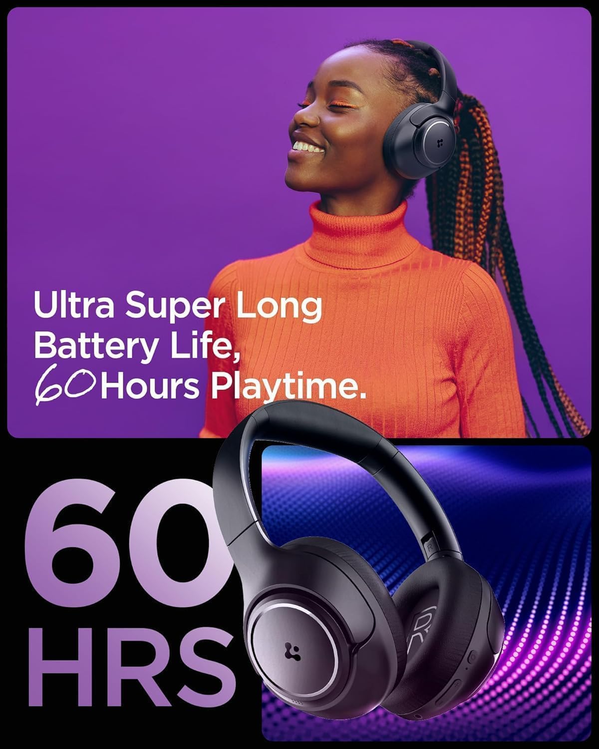 Spigen Audio Kulak Üstü P10 Bluetooth Kablosuz Kulaklık - ANC Pro Aktif Gürültü Engelleme + ENC 5 Mikrofon - 40mm Titanyum Sürücü - 60 Saat Pil - iOS & Android EQ App Şeffaf & Gaming Mod - ASD09691 - Görsel 5