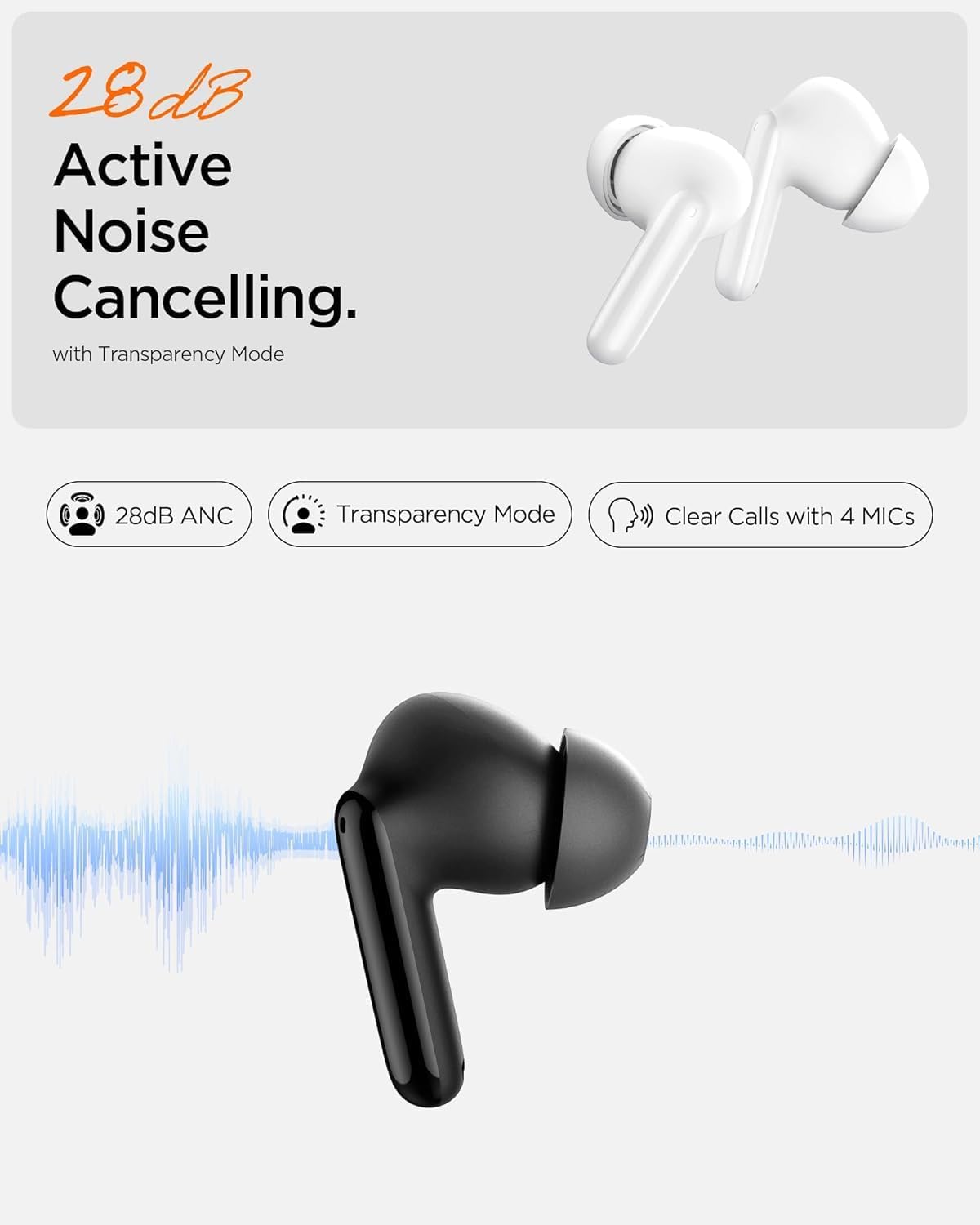 Spigen Audio TWS S10 Bluetooth Kablosuz Kulaklık - ANC Aktif Gürültü Engelleme + ENC 6 Mikrofon - 10mm Sürücü - 30 Saat Pil - iOS & Android EQ App Şeffaf & Gaming Mod iPX4 Siyah - ASD07886 - Görsel 2