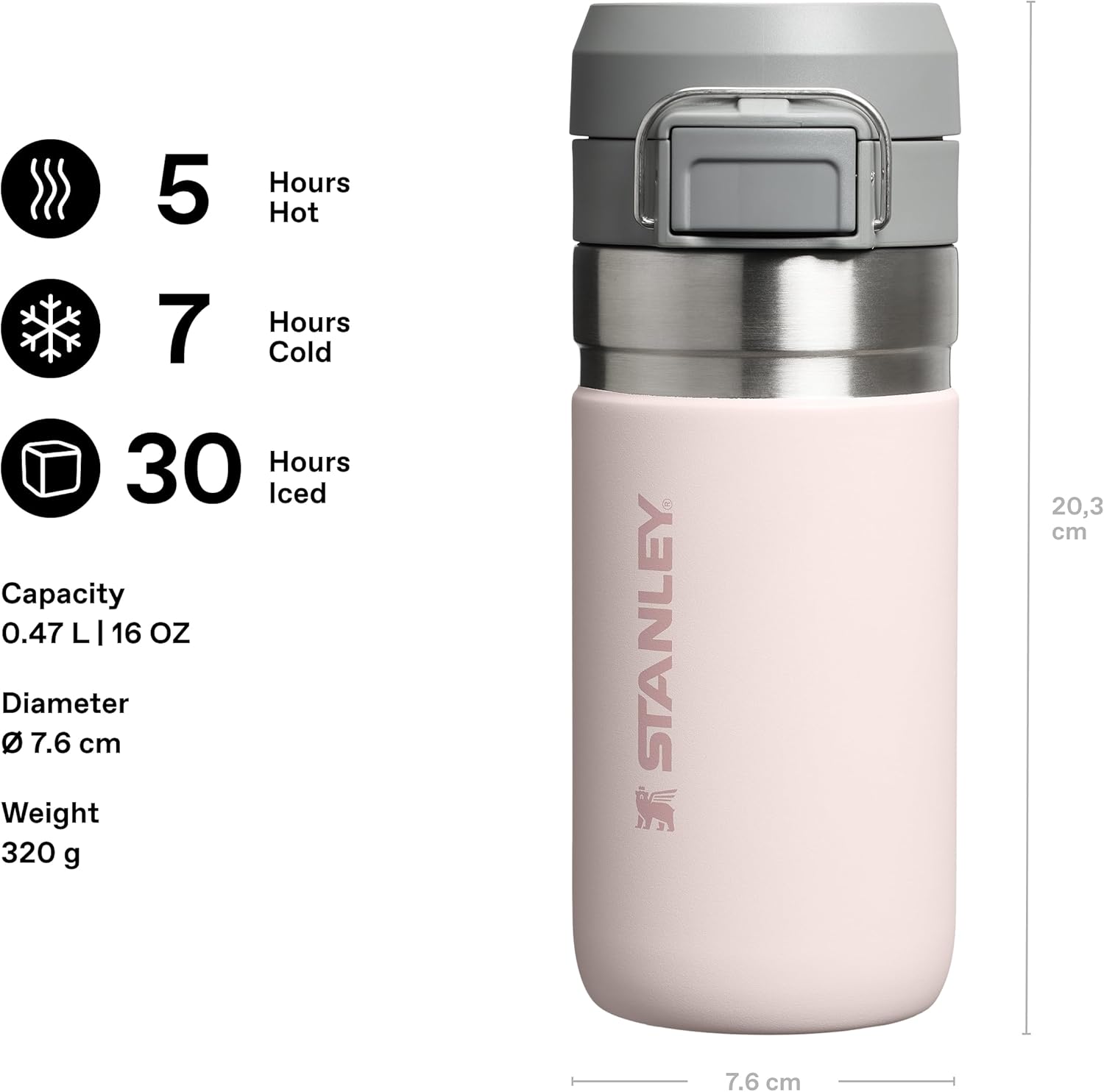 Stanley GO Quick Flip Paslanmaz Çelik Termos, Pembe Kuvars (Rose Quartz), 0.47 Litre - Görsel 2