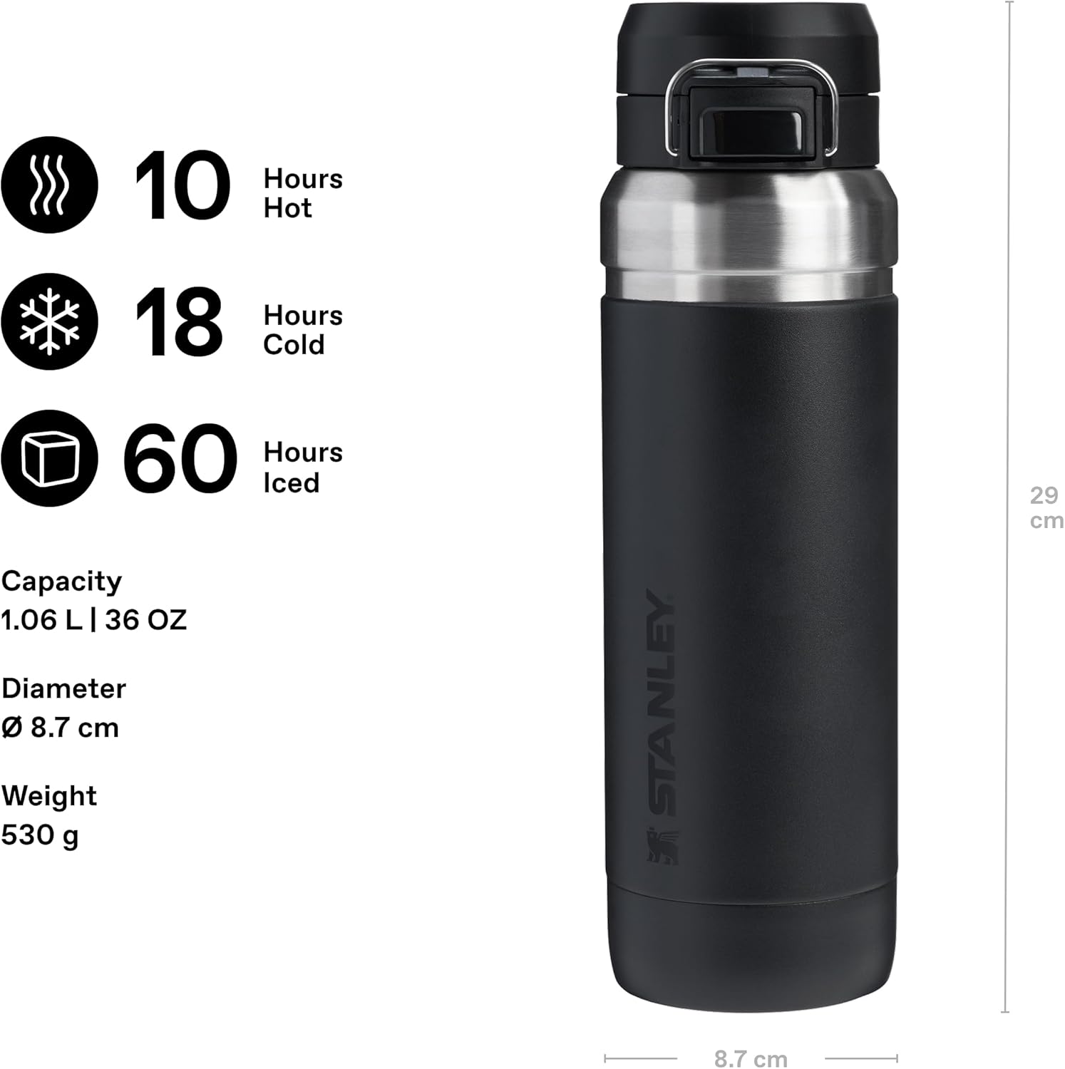 Stanley GO Quick Flip Paslanmaz Çelik Termos, Siyah, 1.06 Litre - Görsel 2