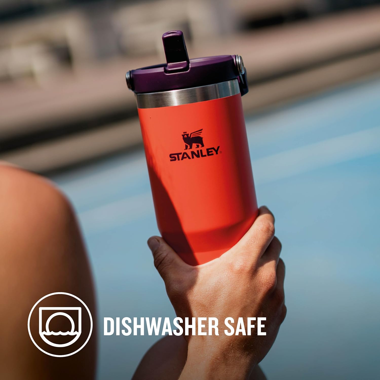 Stanley IceFlow Flip Straw Tumbler Pipetli Termos Bardak, Turuncu/Mürdüm (Tigerlily Plum), 0.89 Litre - Görsel 4