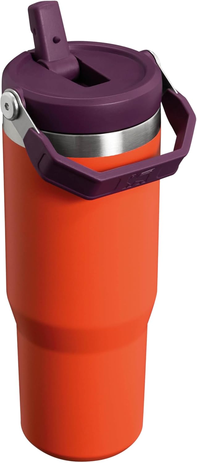 Stanley IceFlow Flip Straw Tumbler Pipetli Termos Bardak, Turuncu/Mürdüm (Tigerlily Plum), 0.89 Litre - Görsel 5