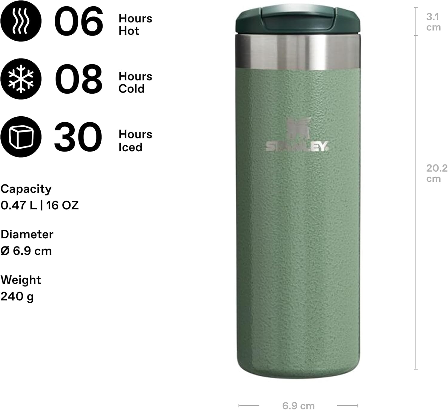 Stanley The Aerolight Transit Mug Termos Bardak, Yeşil (Hammertone Green), 0.47 Litre - Görsel 2