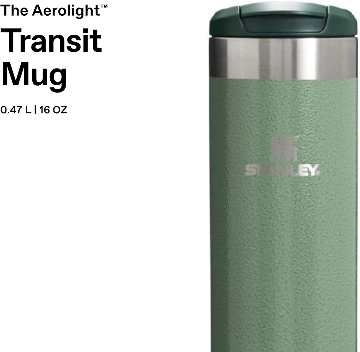 Stanley The Aerolight Transit Mug Termos Bardak, Yeşil (Hammertone Green), 0.47 Litre - Görsel 3