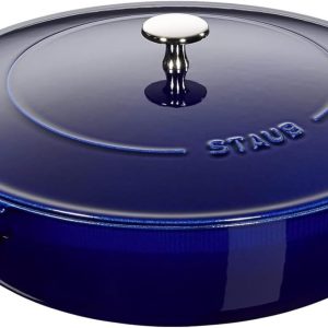 Staub Braisers Chistera Yağmur Efektli Kapaklı Döküm Tencere, 28 cm, Mavi